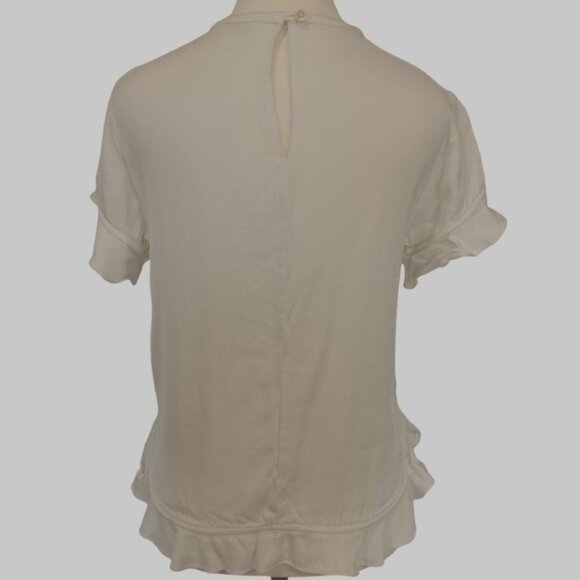 Kate Spade Viscose Crepe Short Sleeve Ruffled Crew Neck Blouse in White - Sz S - Picture 4 of 8